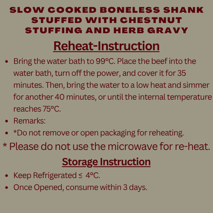 [Christmas] Slow Cooked Boneless Beef Shank 1.2kg Stuffed with Chestnut Stuffing and Herb Gravy